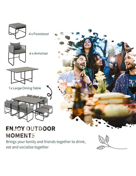 Outsunny 10 Seater Rattan Cube Garden Furniture Set, Rattan Dining Set with Cushions, Outdoor Dining Table and Chairs with 6 Arm - pic 122370 | FastDaddyshop