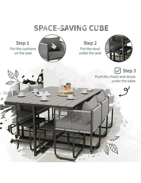 Outsunny 10 Seater Rattan Cube Garden Furniture Set, Rattan Dining Set with Cushions, Outdoor Dining Table and Chairs with 6 Arm - pic 122373 | FastDaddyshop