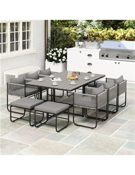 Outsunny 10 Seater Rattan Cube Garden Furniture Set, Rattan Dining Set with Cushions, Outdoor Dining Table and Chairs with 6 Arm - pic 122375 | FastDaddyshop
