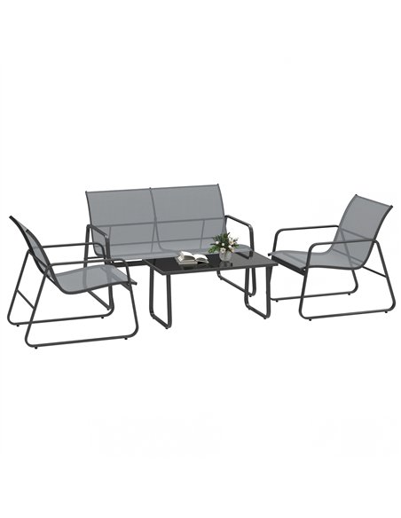 Outsunny 4 Piece Garden Furniture Set Outdoor Patio Sofa Set with Double Chair, Single Chairs and Glass Top Table for Terrace an - pic 122376 | FastDaddyshop