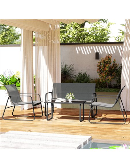 Outsunny 4 Piece Garden Furniture Set Outdoor Patio Sofa Set with Double Chair, Single Chairs and Glass Top Table for Terrace an - pic 122377 | FastDaddyshop