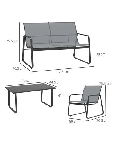 Outsunny 4 Piece Garden Furniture Set Outdoor Patio Sofa Set with Double Chair, Single Chairs and Glass Top Table for Terrace an