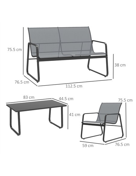 Outsunny 4 Piece Garden Furniture Set Outdoor Patio Sofa Set with Double Chair, Single Chairs and Glass Top Table for Terrace an - pic 122378 | FastDaddyshop