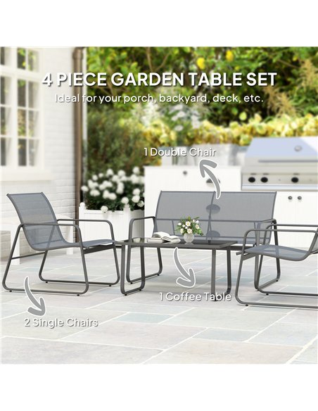Outsunny 4 Piece Garden Furniture Set Outdoor Patio Sofa Set with Double Chair, Single Chairs and Glass Top Table for Terrace an - pic 122379 | FastDaddyshop