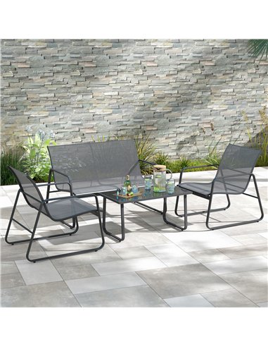 Outsunny 4 Piece Garden Furniture Set Outdoor Patio Sofa Set with Double Chair, Single Chairs and Glass Top Table for Terrace an