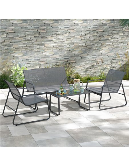 Outsunny 4 Piece Garden Furniture Set Outdoor Patio Sofa Set with Double Chair, Single Chairs and Glass Top Table for Terrace an - pic 122382 | FastDaddyshop