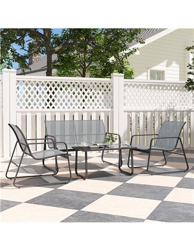 Outsunny 4 Piece Garden Furniture Set Outdoor Patio Sofa Set with Double Chair, Single Chairs and Glass Top Table for Terrace an
