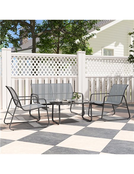 Outsunny 4 Piece Garden Furniture Set Outdoor Patio Sofa Set with Double Chair, Single Chairs and Glass Top Table for Terrace an - pic 122383 | FastDaddyshop