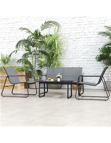 Outsunny 4 Piece Garden Furniture Set Outdoor Patio Sofa Set with Double Chair, Single Chairs and Glass Top Table for Terrace an