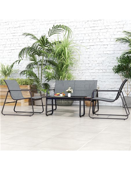 Outsunny 4 Piece Garden Furniture Set Outdoor Patio Sofa Set with Double Chair, Single Chairs and Glass Top Table for Terrace an - pic 122384 | FastDaddyshop