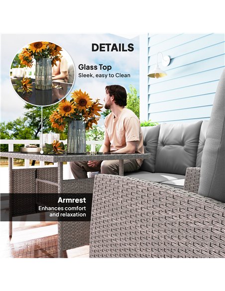 Outsunny 5 Seater Rattan Garden Furniture Set, 2 Armchairs, 3-Seater Wicker Sofa, 2 Footstools and Glass Table, 6 Piece Patio Ra - pic 122390 | FastDaddyshop