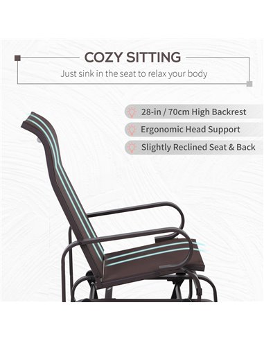 Outsunny Outdoor Gliding Rocking Chair with Sturdy Metal Frame Garden Comfortable Swing Chair for Patio, Backyard and Poolside, 
