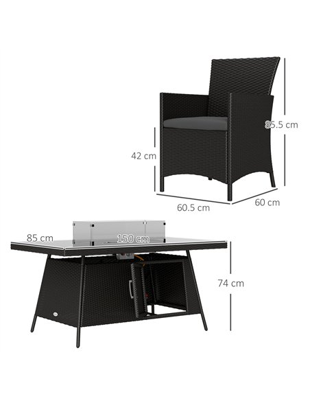 Outsunny 7 Pieces Outdoor Rattan Garden Furniture with Fire Pit Table, 6 Seater Garden Table and Chairs with Cushions, Rattan Di - pic 122414 | FastDaddyshop