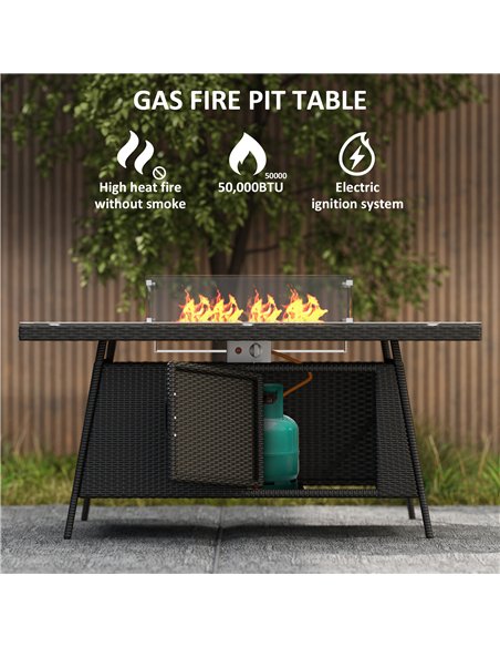 Outsunny 7 Pieces Outdoor Rattan Garden Furniture with Fire Pit Table, 6 Seater Garden Table and Chairs with Cushions, Rattan Di - pic 122417 | FastDaddyshop