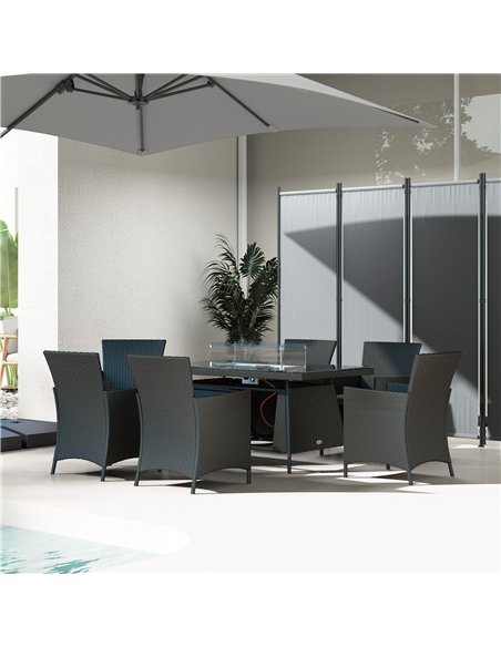 Outsunny 7 Pieces Outdoor Rattan Garden Furniture with Fire Pit Table, 6 Seater Garden Table and Chairs with Cushions, Rattan Di - pic 122419 | FastDaddyshop