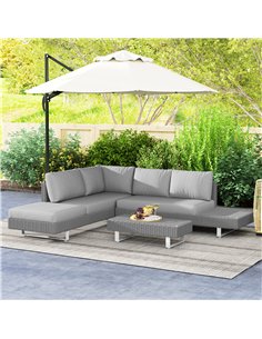 Outsunny 5-Seater Rattan Wicker Sofa Set Furniture Patio Tea Table Set with Cushions, Light Grey 2