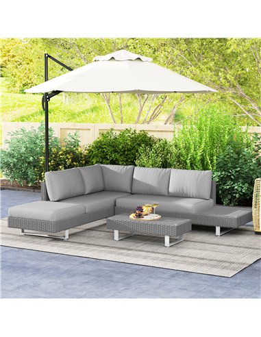 Outsunny 5-Seater Rattan Wicker Sofa Set Furniture Patio Tea Table Set with Cushions, Light Grey
