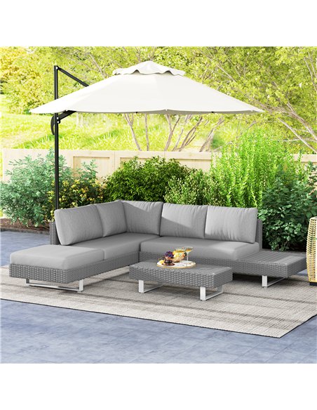 Outsunny 5-Seater Rattan Wicker Sofa Set Furniture Patio Tea Table Set with Cushions, Light Grey - pic 122422 | FastDaddyshop