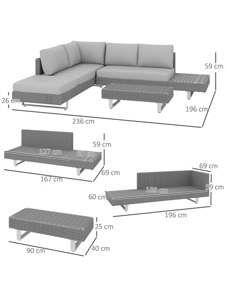 Outsunny 5-Seater Rattan Wicker Sofa Set Furniture Patio Tea Table Set with Cushions, Light Grey - pic 122423 | FastDaddyshop