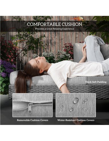 Outsunny 5-Seater Rattan Wicker Sofa Set Furniture Patio Tea Table Set with Cushions, Light Grey