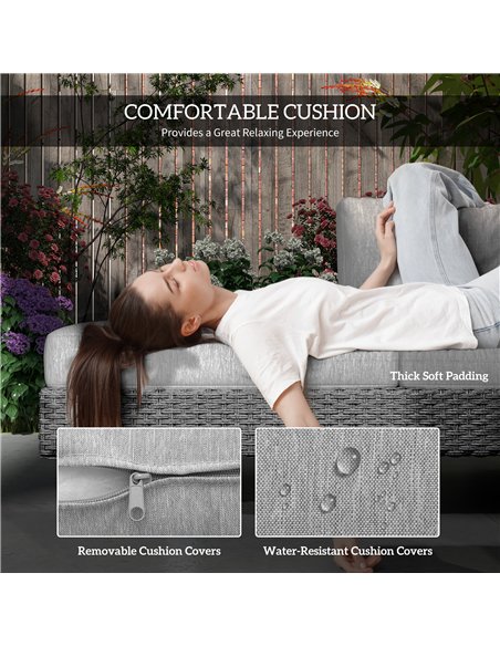 Outsunny 5-Seater Rattan Wicker Sofa Set Furniture Patio Tea Table Set with Cushions, Light Grey - pic 122425 | FastDaddyshop