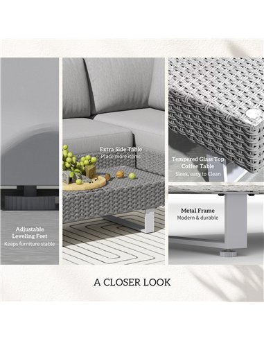 Outsunny 5-Seater Rattan Wicker Sofa Set Furniture Patio Tea Table Set with Cushions, Light Grey