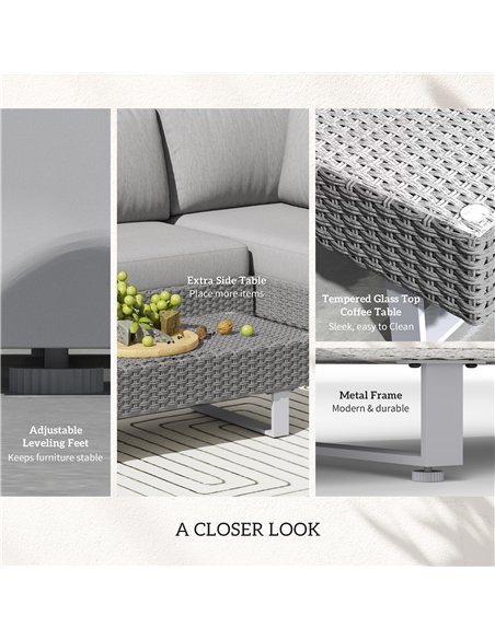 Outsunny 5-Seater Rattan Wicker Sofa Set Furniture Patio Tea Table Set with Cushions, Light Grey - pic 122426 | FastDaddyshop