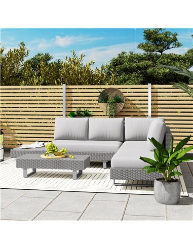 Outsunny 5-Seater Rattan Wicker Sofa Set Furniture Patio Tea Table Set with Cushions, Light Grey