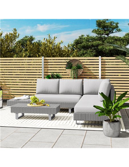 Outsunny 5-Seater Rattan Wicker Sofa Set Furniture Patio Tea Table Set with Cushions, Light Grey - pic 122428 | FastDaddyshop