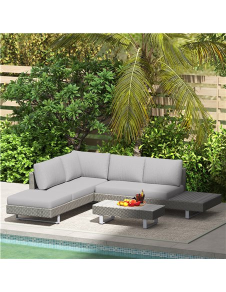 Outsunny 5-Seater Rattan Wicker Sofa Set Furniture Patio Tea Table Set with Cushions, Light Grey - pic 122429 | FastDaddyshop