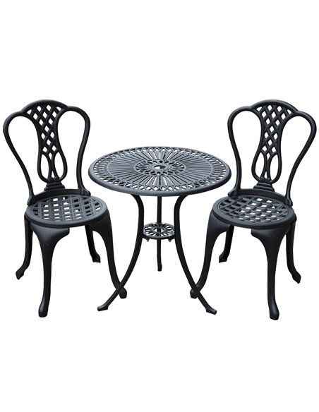 Outsunny 3 Piece Patio Cast Aluminium Bistro Set Garden Outdoor Furniture Table and Chairs Shabby Chic Style - pic 122439 | FastDaddyshop