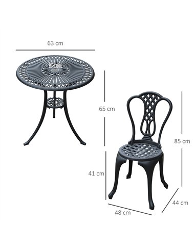 Outsunny 3 Piece Patio Cast Aluminium Bistro Set Garden Outdoor Furniture Table and Chairs Shabby Chic Style