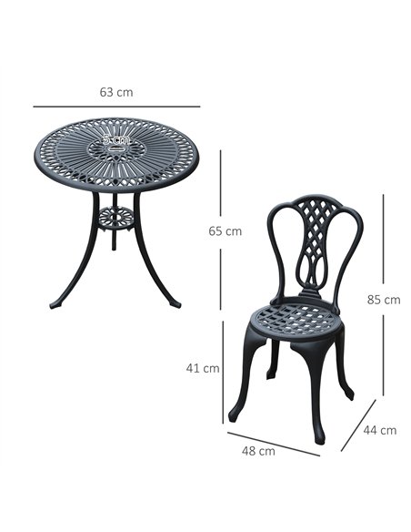 Outsunny 3 Piece Patio Cast Aluminium Bistro Set Garden Outdoor Furniture Table and Chairs Shabby Chic Style - pic 122441 | FastDaddyshop