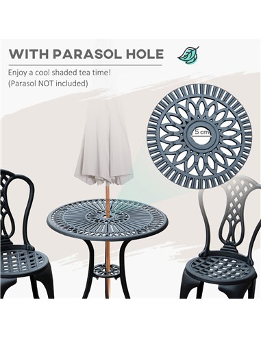 Outsunny 3 Piece Patio Cast Aluminium Bistro Set Garden Outdoor Furniture Table and Chairs Shabby Chic Style