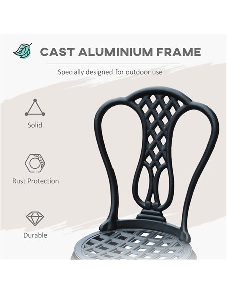 Outsunny 3 Piece Patio Cast Aluminium Bistro Set Garden Outdoor Furniture Table and Chairs Shabby Chic Style - pic 122443 | FastDaddyshop