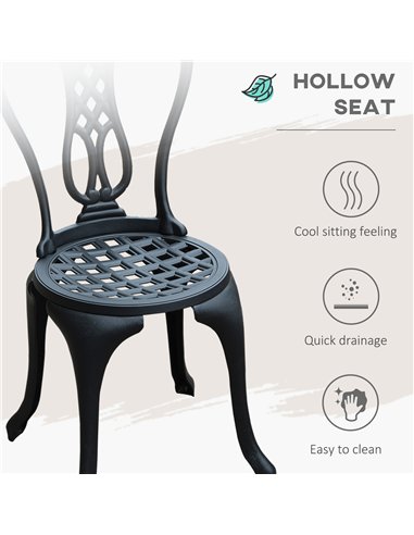 Outsunny 3 Piece Patio Cast Aluminium Bistro Set Garden Outdoor Furniture Table and Chairs Shabby Chic Style