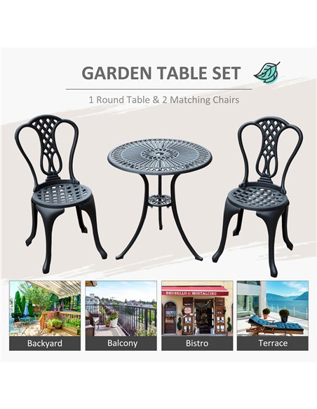 Outsunny 3 Piece Patio Cast Aluminium Bistro Set Garden Outdoor Furniture Table and Chairs Shabby Chic Style - pic 122445 | FastDaddyshop