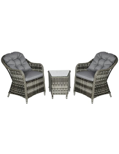 Outsunny 3 Pieces Rattan Bistro Set, Wicker Garden Bistro Set, Glass Top Balcony Table and Chairs with Cushions for Outdoor, Pat - pic 122448 | FastDaddyshop