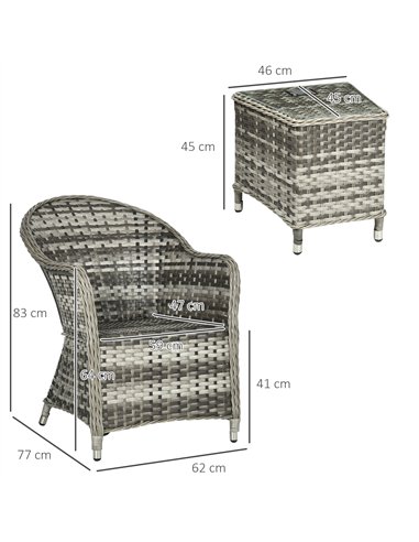 Outsunny 3 Pieces Rattan Bistro Set, Wicker Garden Bistro Set, Glass Top Balcony Table and Chairs with Cushions for Outdoor, Pat