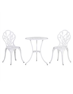 Outsunny 3 Piece Patio Bistro Set for 2, Outdoor Aluminium Garden Table and Chairs with Umbrella Hole for Balcony, White