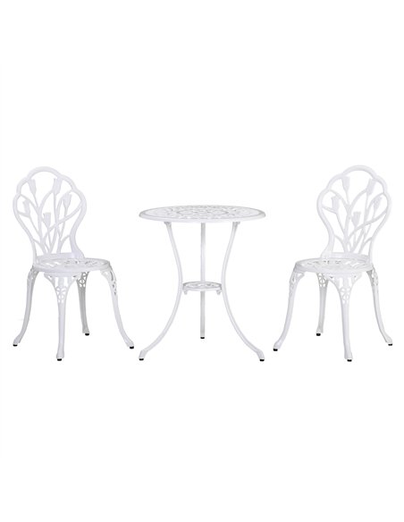 Outsunny 3 Piece Patio Bistro Set for 2, Outdoor Aluminium Garden Table and Chairs with Umbrella Hole for Balcony, White - pic 122457 | FastDaddyshop