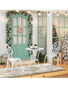 Outsunny 3 Piece Patio Bistro Set for 2, Outdoor Aluminium Garden Table and Chairs with Umbrella Hole for Balcony, White 2