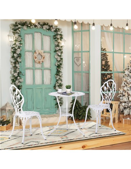 Outsunny 3 Piece Patio Bistro Set for 2, Outdoor Aluminium Garden Table and Chairs with Umbrella Hole for Balcony, White - pic 122458 | FastDaddyshop