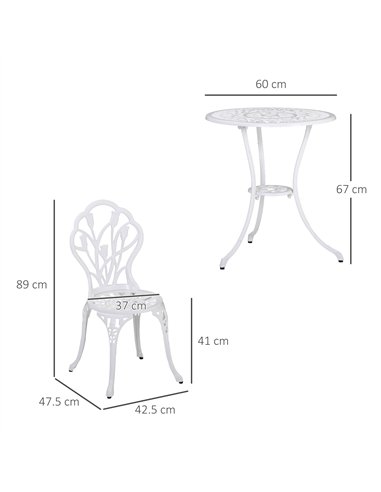 Outsunny 3 Piece Patio Bistro Set for 2, Outdoor Aluminium Garden Table and Chairs with Umbrella Hole for Balcony, White