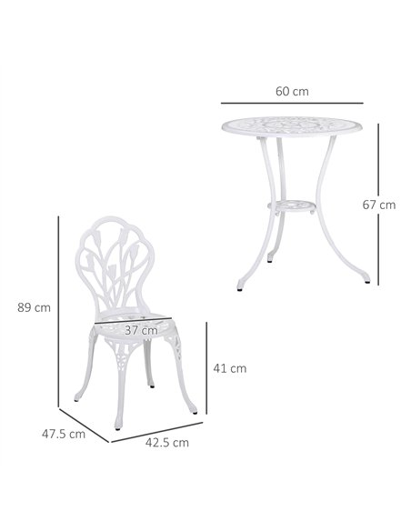 Outsunny 3 Piece Patio Bistro Set for 2, Outdoor Aluminium Garden Table and Chairs with Umbrella Hole for Balcony, White - pic 122459 | FastDaddyshop