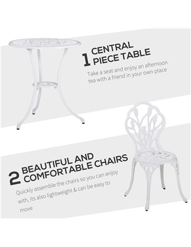 Outsunny 3 Piece Patio Bistro Set for 2, Outdoor Aluminium Garden Table and Chairs with Umbrella Hole for Balcony, White