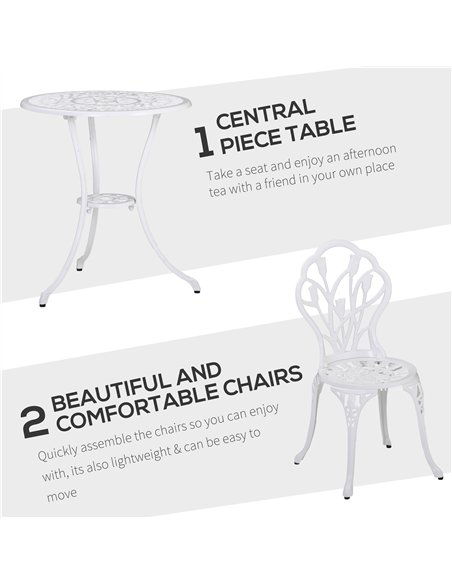 Outsunny 3 Piece Patio Bistro Set for 2, Outdoor Aluminium Garden Table and Chairs with Umbrella Hole for Balcony, White - pic 122460 | FastDaddyshop