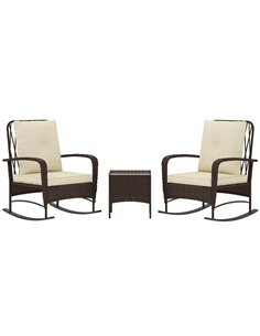 Outsunny Three-Piece Rocking Chair Rattan Bistro Set - Brown