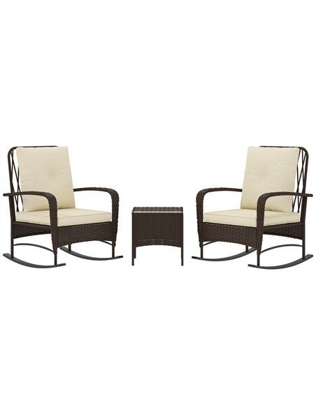 Outsunny Three-Piece Rocking Chair Rattan Bistro Set - Brown - pic 122466 | FastDaddyshop