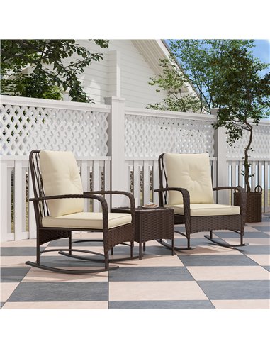 Outsunny Three-Piece Rocking Chair Rattan Bistro Set - Brown